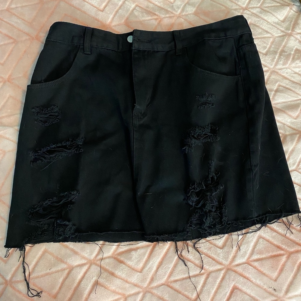 Black Distressed Jean Skirt NWOT
